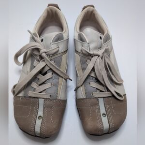 Diesel Evreux Mens 9 Leather Gold Biege Casual Shoes Sneaker Streetwear Vintage